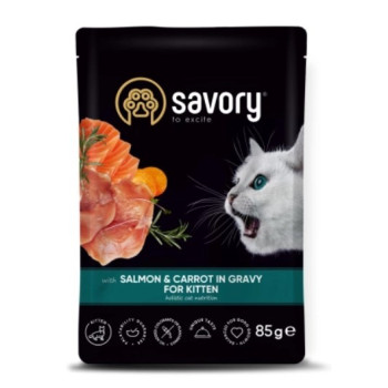 Savory Влажный корм для котят Лосось с морковью в соусе 85 г