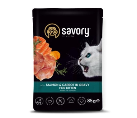 Savory Влажный корм для котят Лосось с морковью в соусе 85 г