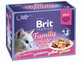Brit Premium Влажный корм для котов Набор паучей Семейное блюдо в желе 4 вкуса 12 шт 85 г