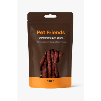 Pet Friends Ласощі для собак Палички з сиром'ятої шкіри обгорнуті качкою 110 г