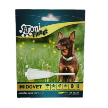 Petoni Planet Imidovet Краплі для собак до 4 кг від бліх і кліщів  0,4 мл Ціна за 1 піпетку