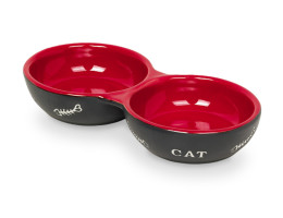 Nobby Миска для котів керамічна Cat 22х11,5х3,5 см 400 мл чорно-червона подвійна
