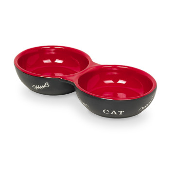 Nobby Миска для котов керамическая Cat 22х11,5х3,5 см 400 мл черно-красная двойная