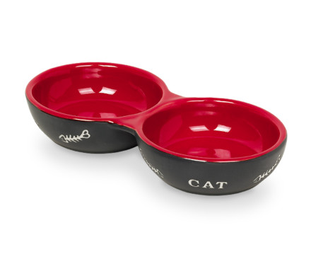 Nobby Миска для котов керамическая Cat 22х11,5х3,5 см 400 мл черно-красная двойная