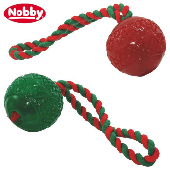 Nobby toy for dogs ball with rope 24 cm green or red