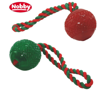 Nobby toy for dogs ball with rope 24 cm green or red
