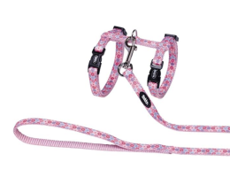Nobby Шлея + повідець для котів Flower pink нейлон рожева