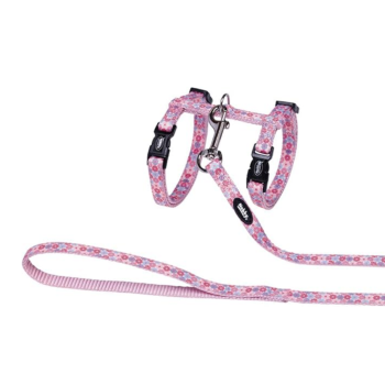 Nobby Шлейка + поводок для кошек Flower Pink нейлоновая розовая