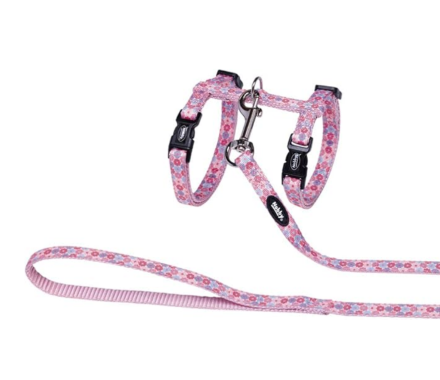 Nobby Шлейка + поводок для кошек Flower Pink нейлоновая розовая