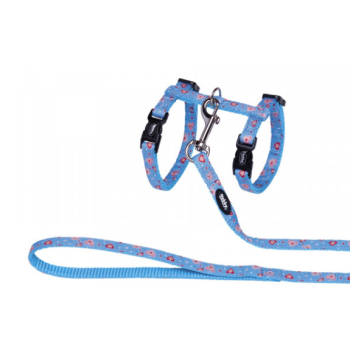 Nobby Шлейка + поводок для кошек Heart Light Blue нейлоновый голубой