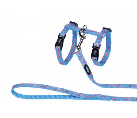 Nobby Шлейка + поводок для кошек Heart Light Blue нейлоновый голубой