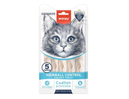 Wanpy Hairball Control Лакомства для котов жидкие Треска и курица 5х14 г