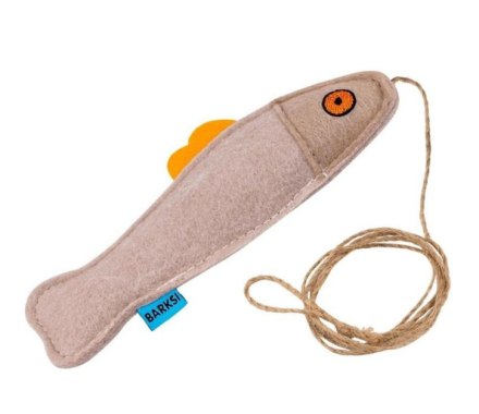 Barksi Игрушка для кошек Рыбка с верёвкой бежевая
