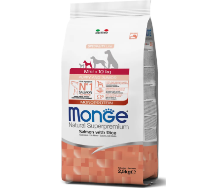 Monge Сухой корм для щенков Mini Puppy&Junior Лосось и рис 7,5 кг