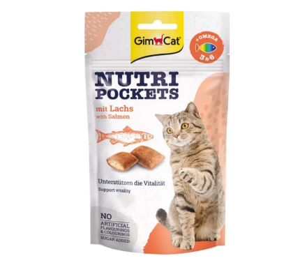 GimCat Витаминизированные лакомства для котов Nutri Pockets Лосось и омега 3в1 60 г