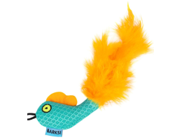 Barksi Игрушка для кошек Рыбка с 3D сеткой, перьями и колокольчиком мятная