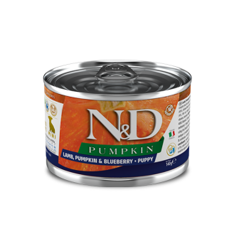 Farmina N&D Grain Free Puppy Mini Консерва для щенков Тыква, Ягнёнок и черника 140 г
