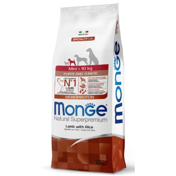 Monge Сухой корм для щенков Mini Puppy&Junior Ягненок и рис 7,5 кг