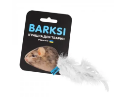 Barksi Игрушка для кошек Мышь с колокольчиком и пером 4х6 см