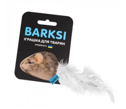 Barksi Игрушка для кошек Мышь с колокольчиком и пером 4х6 см