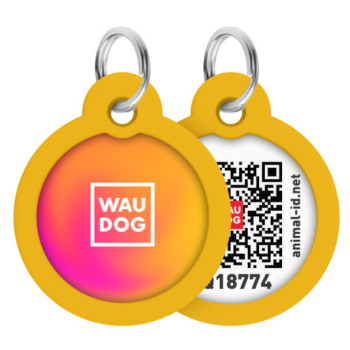 WAUDOG Smart ID Адресник для собак и котов QR-паспорт металл Д 25 мм Градиент оранжевый