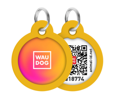 WAUDOG Smart ID Адресник для собак и котов QR-паспорт металл Д 25 мм Градиент оранжевый