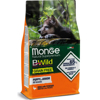 Monge Сухой корм для щенков Bwild Grain Free Puppy&Junior Утка 2,5 кг