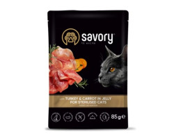 Savory Вологий корм для стерилізованих котів Індичка з морквою у желе 85 г