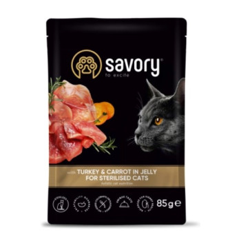 Savory Влажный корм для стерилизованных котов Индейка с морковью в желе 85 г