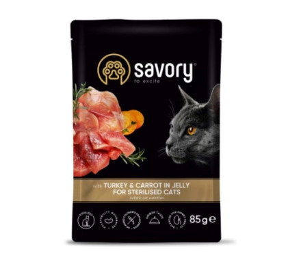 Savory Влажный корм для стерилизованных котов Индейка с морковью в желе 85 г