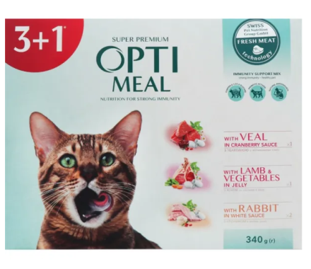 Optimeal Набор №3 Влажный корм для котов 3+1 340 г