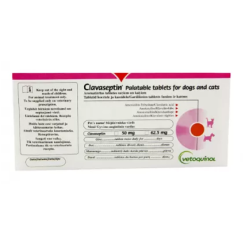 Vetoquinol Clavaseptin Антибиотик для собак и кошек 62,5 мг Цена за 5 табл
