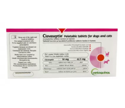 Vetoquinol Clavaseptin Антибиотик для собак и кошек 62,5 мг Цена за 5 табл