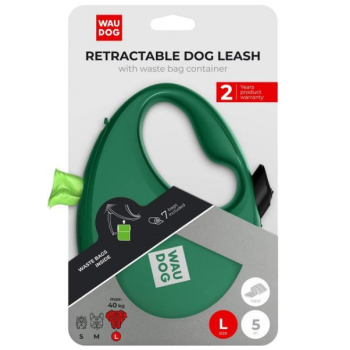 Waudog R-leash Рулетка-поводок для собак с контейнером для пакетов S 3 м зелёный