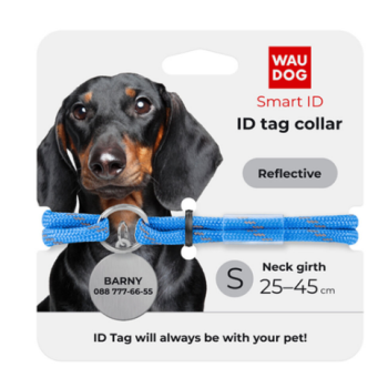Waudog Smart ID Шнурок для адресника з паракорду светоотражающий d 4 мм Д 25-45 см синий