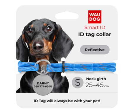 Waudog Smart ID Шнурок для адресника з паракорду світловідбиваючий d 4 см Д 25-45 см синій