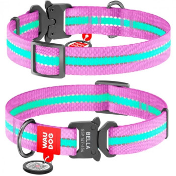 Waudog Nylon Светоотражающий ошейник металлическая пряжка-фастекс Ш 15 мм Д 23-35 см Фиолетовый