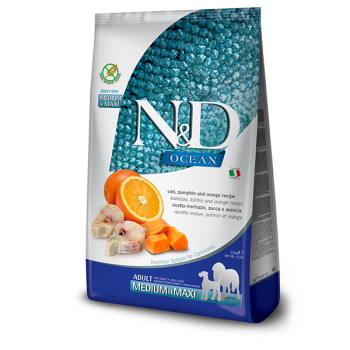Farmina N&D Grain Free Adult Medium&Maxi Сухой корм для собак Треска с тыквой и апельсином 2,5 кг