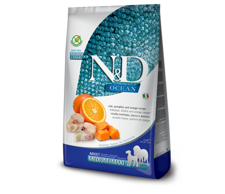 Farmina N&D Grain Free Adult Medium&Maxi Сухой корм для собак Треска с тыквой и апельсином 2,5 кг