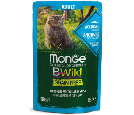 Monge Влажный корм для котов Bwild Grain Free Анчоус с овощами 85 г