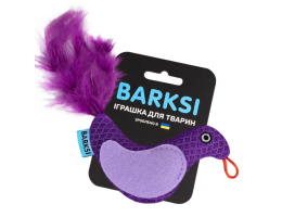 Barksi Игрушка для кошек Птичка с 3D сеткой, пером и бубенчиком фиолетовая
