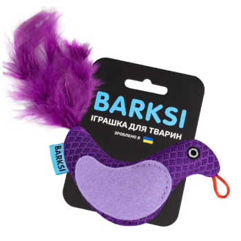 Barksi Игрушка для кошек Птичка с 3D сеткой, пером и бубенчиком фиолетовая
