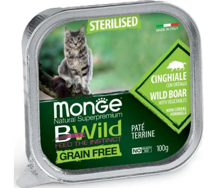 Monge Влажный корм для котов Bwild Grain Free Sterilised Кабан с овощами 100 г