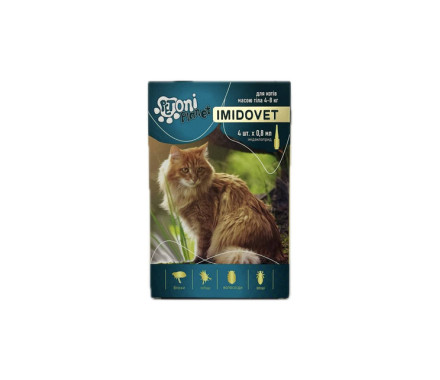 Petoni Planet Imidovet Краплі для котів 4-8 кг від бліх і кліщів  0,8 мл Ціна за 1 піпетку