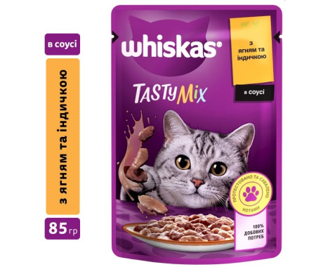 Whiskas Tasty Mix Влажный корм для котов Ягненок Индейка в соусе 85 г