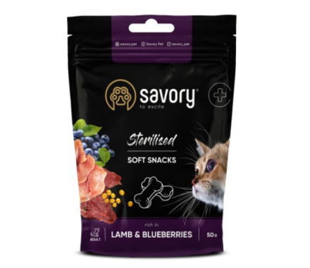 Savory Лакомства для котов Sterilised Ягненок и черника 50 г