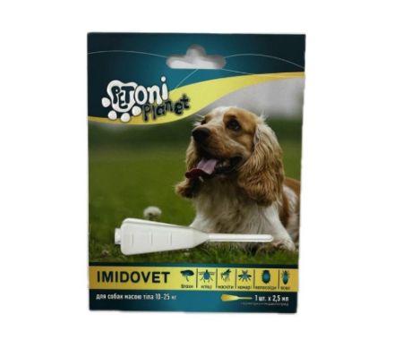 Petoni Planet Imidovet Краплі для собак 10-25 кг від бліх і кліщів  2,5 мл Ціна за 1 піпетку