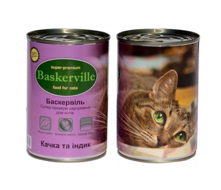 Baskerville Консерва для котов Утка и индейка 400 г