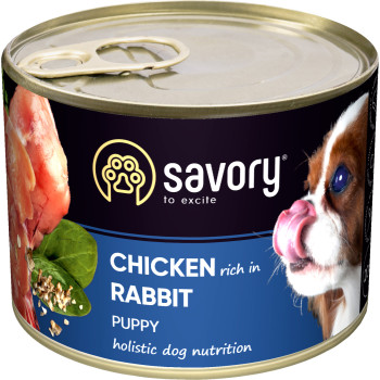 Savory Консерва для щенков Курица и кролик 200 г