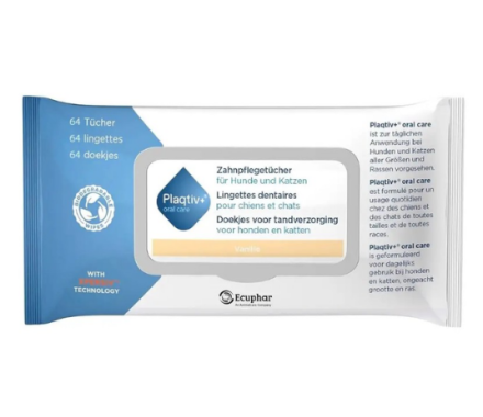Plaqtiv+ Серветки для догляду за ротовою порожниною котів і собак 64 шт